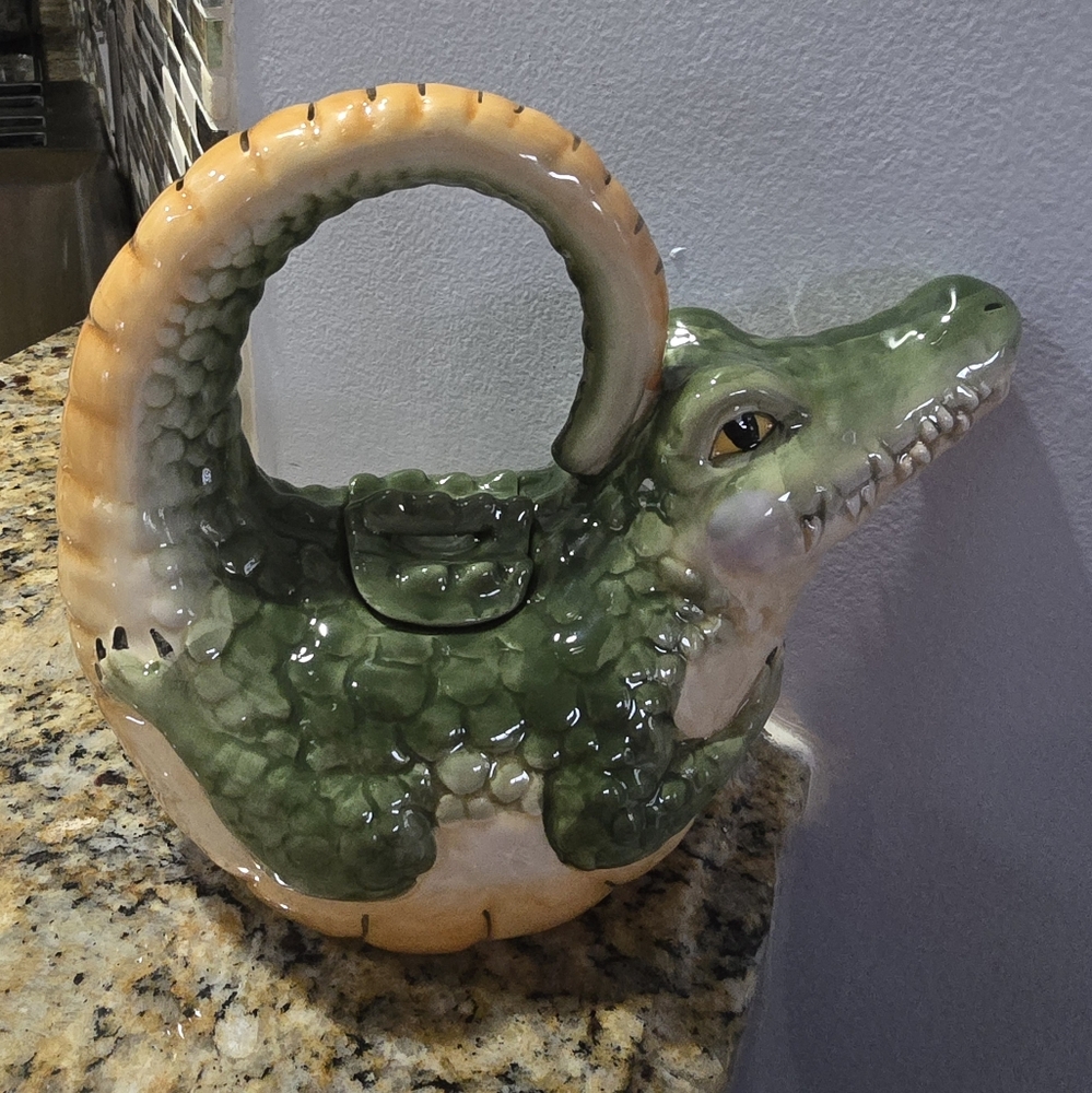 Blue Sky Clayworks Alligator Ceramic Teapot by Heather Goldminc ~ New